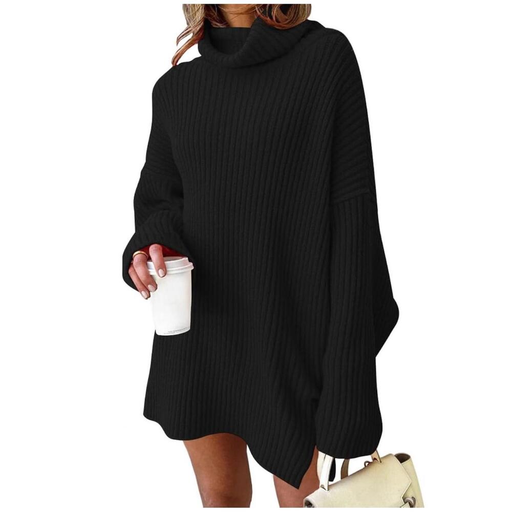 Womens Turtleneck Oversized Long Sweater Dress